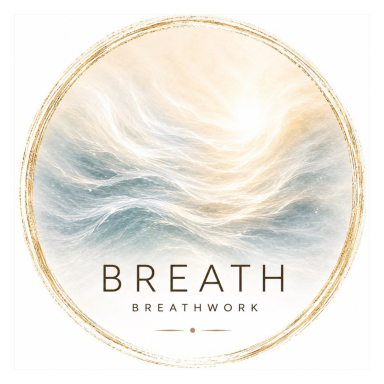 Abstrahierte Wellen in sanften Farben mit dem Text "BREATH" und "BREATHWORK".